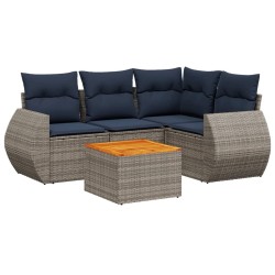 Ensemble de canapé de jardin 5 pcs avec coussins gris résine tressée 622188622188