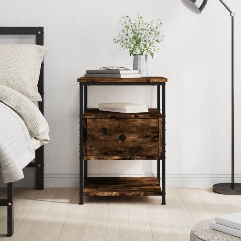 Table de chevet chêne fumé 40x42x56 cm bois d'ingénierie 622197622197