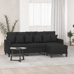 Canapé à 3 places avec repose-pieds Noir 180 cm Tissu 622199622199
