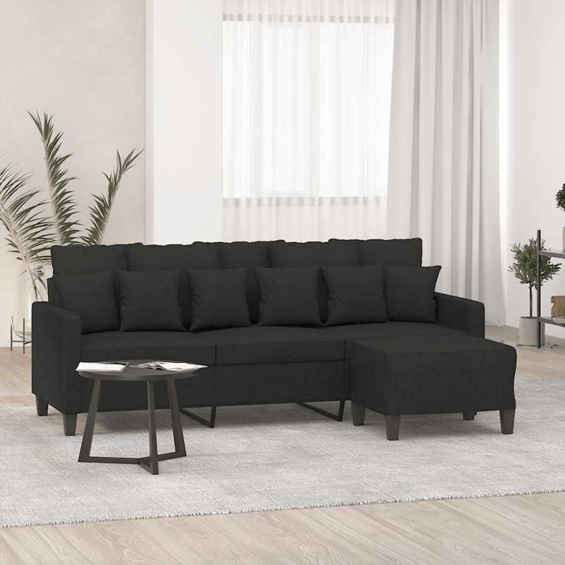 Canapé à 3 places avec repose-pieds Noir 180 cm Tissu 622199622199
