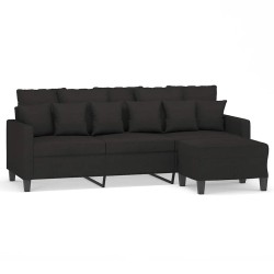 Canapé à 3 places avec repose-pieds Noir 180 cm Tissu 622199622199