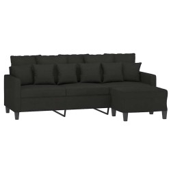 Canapé à 3 places avec repose-pieds Noir 180 cm Tissu 622199622199