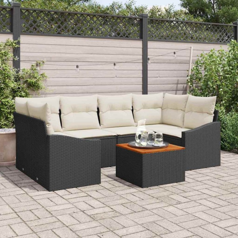 Ensemble de canapé de jardin 7 pcs Noir et Crème polyrotin 622230622230