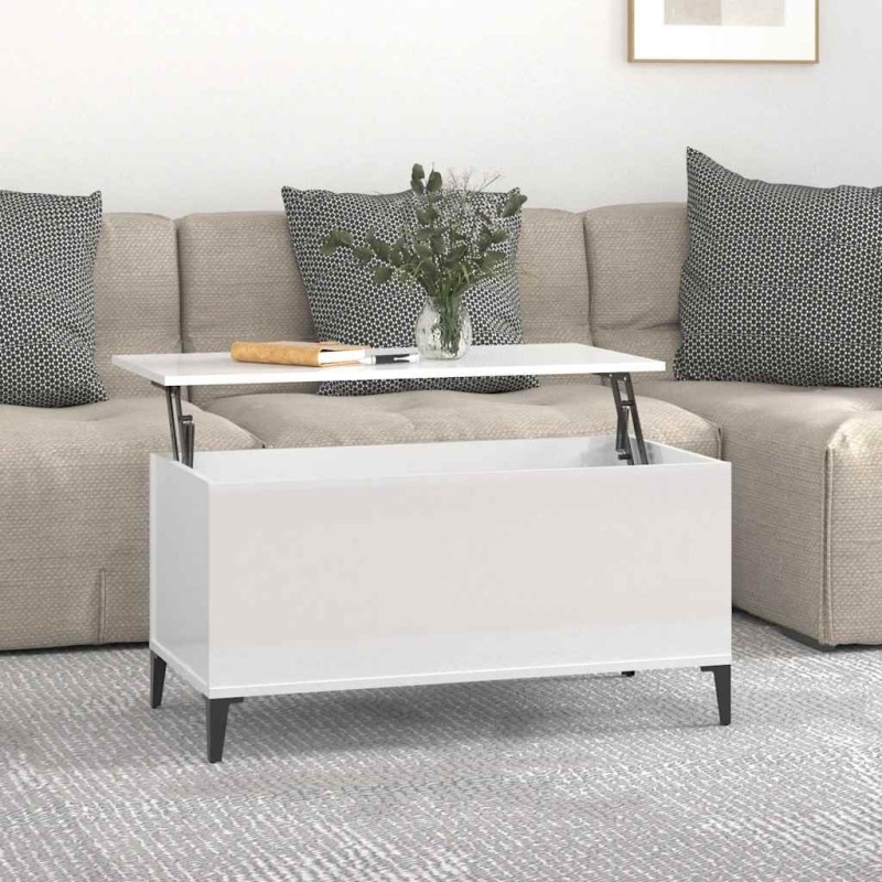 Table basse Blanc brillant 90x44,5x45 cm Bois d'ingénierie 622250622250