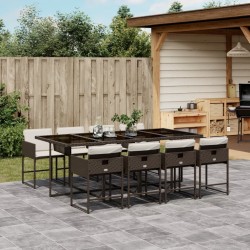 Ensemble à manger de jardin et coussins 9 pcs marron poly rotin 622257622257