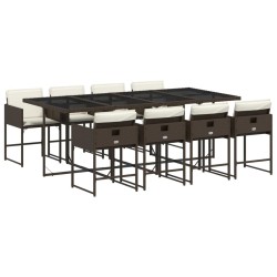 Ensemble à manger de jardin et coussins 9 pcs marron poly rotin 622257622257