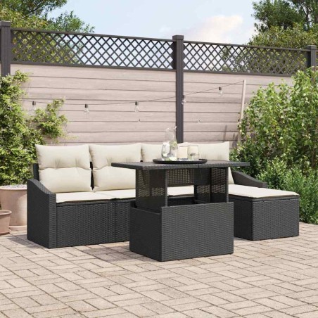 Ensemble de canapé de jardin 6 pcs Noir et Crème polyrotin 622284622284
