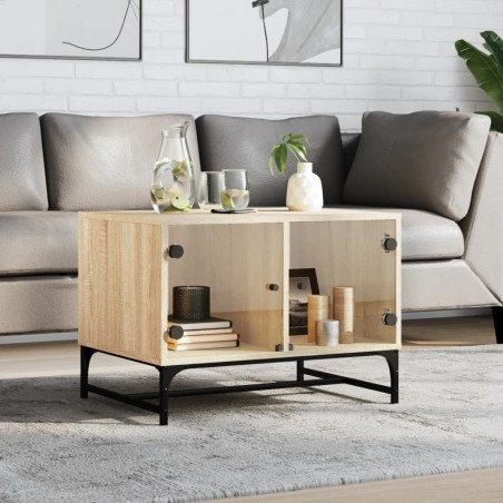 Table basse avec portes en verre chêne sonoma 68,5x50x50 cm 622323622323