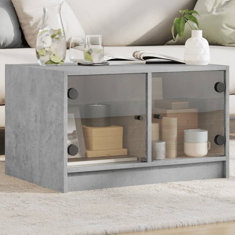 Table basse avec portes en verre gris béton 68x50x42 cm 622324622324