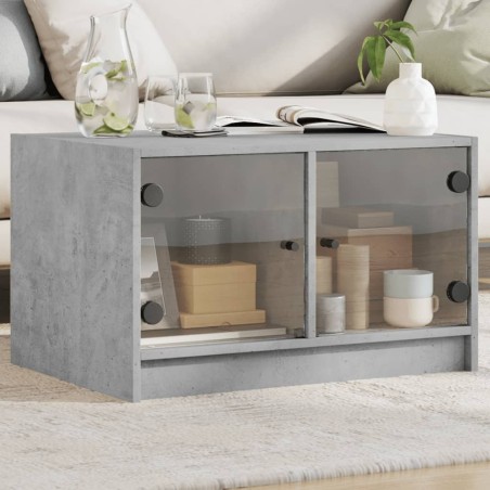 Table basse avec portes en verre gris béton 68x50x42 cm 622324622324