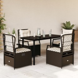 Ensemble à manger de jardin 5 pcs et coussins marron poly rotin 622332622332