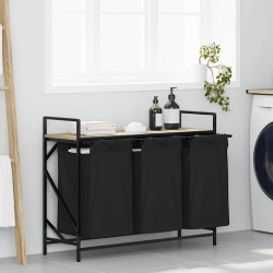 Panier à linge à 3 compartiments avec étagère chêne Sonoma 622335622335