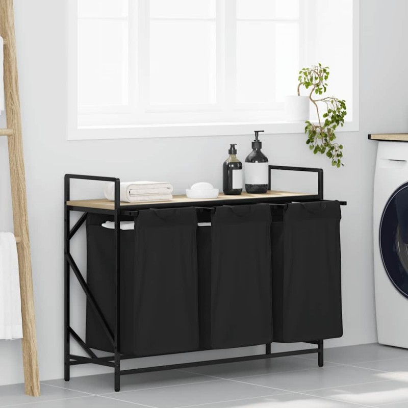 Panier à linge à 3 compartiments avec étagère chêne Sonoma 622335622335