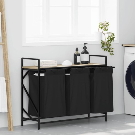Panier à linge à 3 compartiments avec étagère chêne Sonoma 622335622335