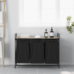 Panier à linge à 3 compartiments avec étagère chêne Sonoma 622335622335