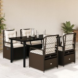 Ensemble à manger de jardin 5 pcs et coussins marron poly rotin 622336622336