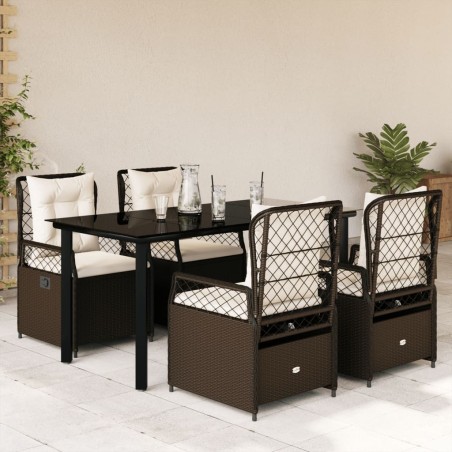 Ensemble à manger de jardin 5 pcs et coussins marron poly rotin 622336622336