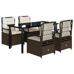 Ensemble à manger de jardin 5 pcs et coussins marron poly rotin 622336622336