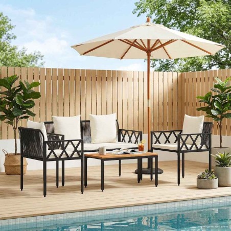 Ensemble de meubles d'extérieur 4 pcs Noir et blanc crème 622340622340