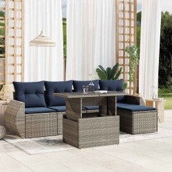 Ensemble de canapé de jardin 6 pcs avec coussins gris résine tressée 622341622341