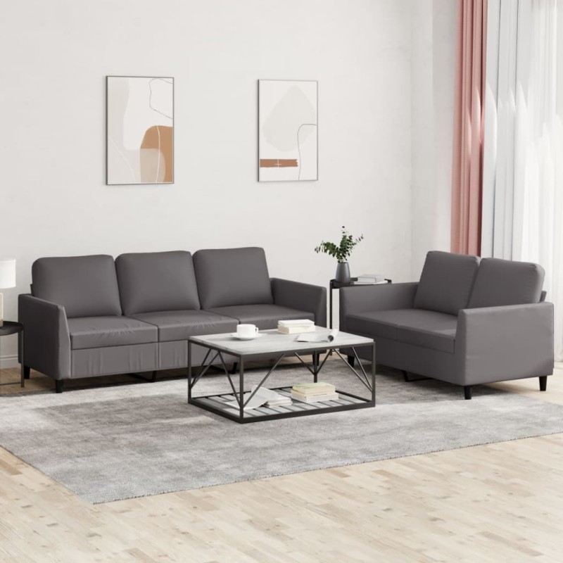 Ensemble de canapés 2 pcs avec coussins Gris Similicuir 622342622342