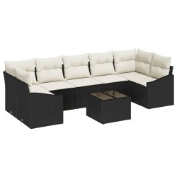 Ensemble de Canapés avec coussin 8 pcs Noir et Crème polyrotin 622348622348