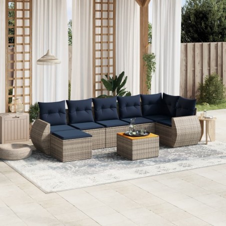 Ensemble de canapé de jardin 8 pcs avec coussins gris résine tressée 622367622367
