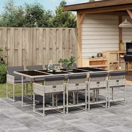 Ensemble à manger de jardin et coussins 9 pcs gris clair rotin 622370622370