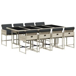 Ensemble à manger de jardin et coussins 9 pcs gris clair rotin 622370622370