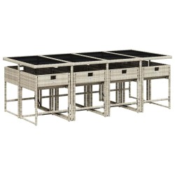 Ensemble à manger de jardin et coussins 9 pcs gris clair rotin 622370622370