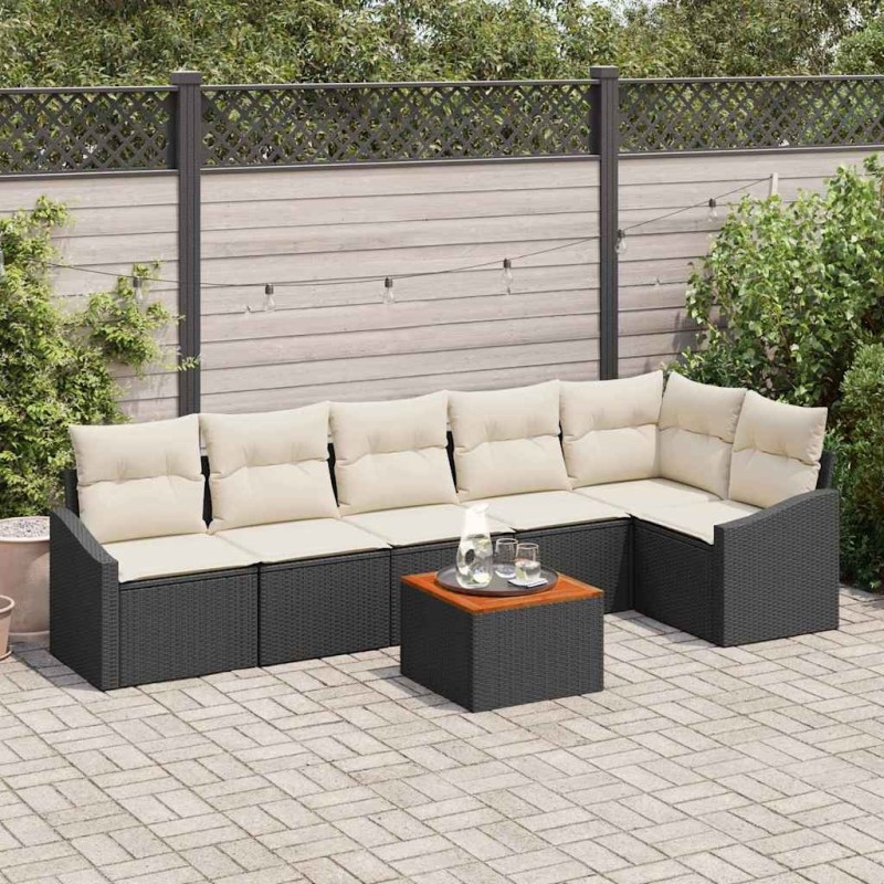 Ensemble de canapé de jardin 7 pcs Noir et Crème polyrotin 622375622375