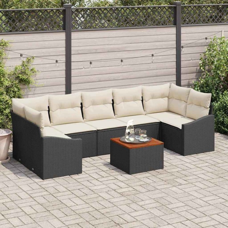Ensemble de canapé de jardin 8 pcs Noir et Crème polyrotin 622376622376