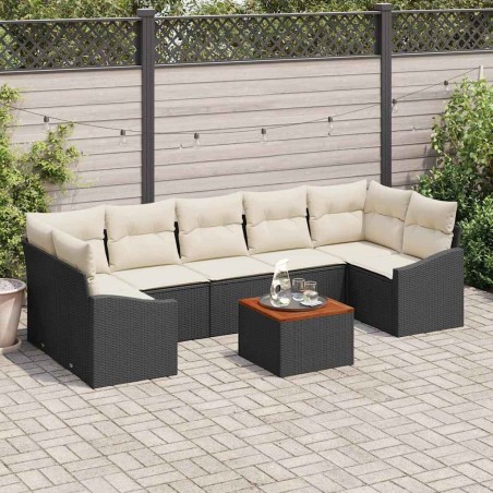 Ensemble de canapé de jardin 8 pcs Noir et Crème polyrotin 622376622376