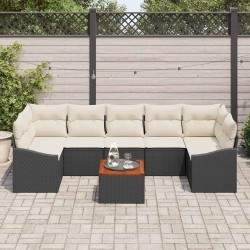 Ensemble de canapé de jardin 8 pcs Noir et Crème polyrotin 622376622376