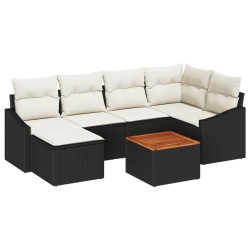 Ensemble de canapé de jardin 7 pcs Noir et Crème polyrotin 622379622379
