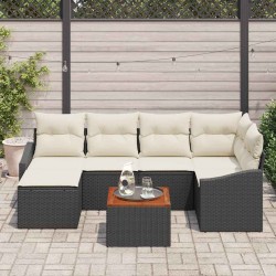 Ensemble de canapé de jardin 7 pcs Noir et Crème polyrotin 622379622379