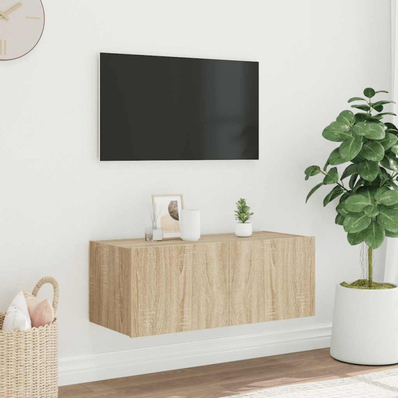 Meuble TV mural avec lumières LED chêne sonoma 80x35x31 cm 622392622392
