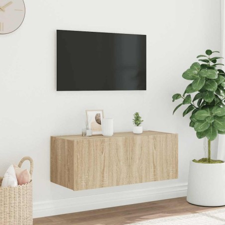 Meuble TV mural avec lumières LED chêne sonoma 80x35x31 cm 622392622392