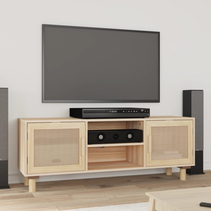 Meuble TV Marron 105x30x40 cm Bois de pin massif rotin naturel 622393622393