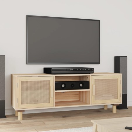 Meuble TV Marron 105x30x40 cm Bois de pin massif rotin naturel 622393622393