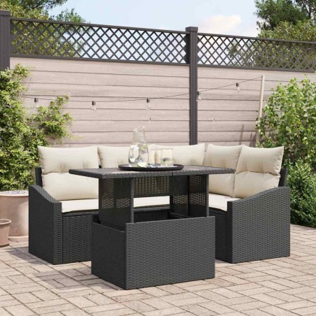 Ensemble de canapé de jardin avec coussin 5 pcs Noir et Crème 622396622396