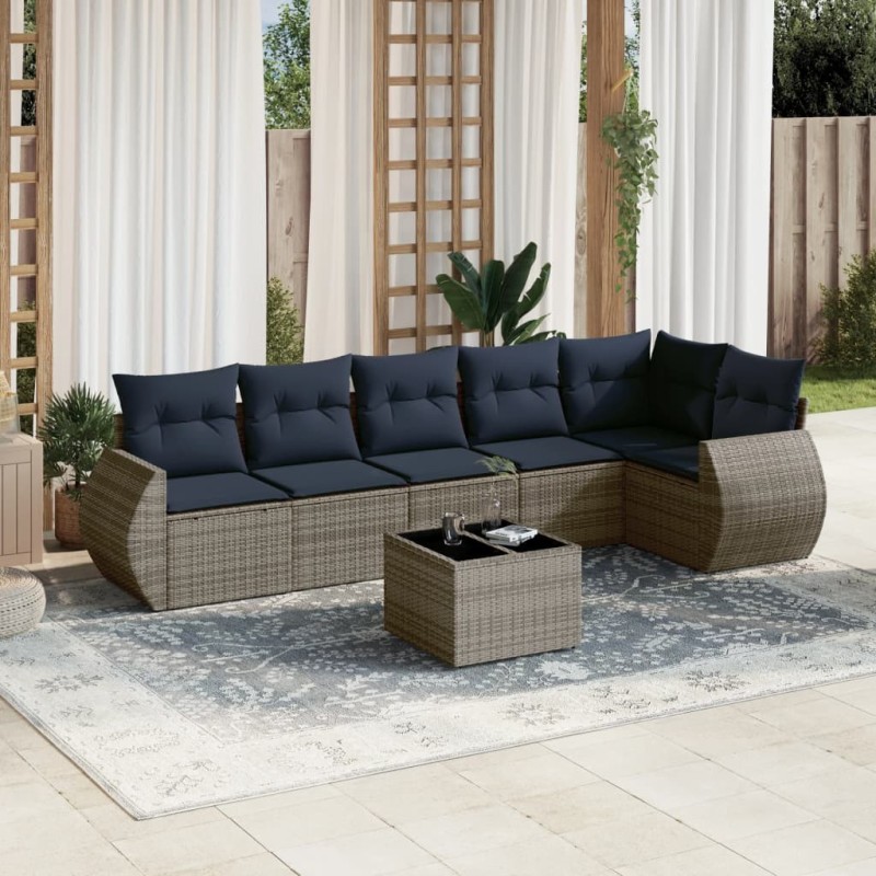 Ensemble de canapé de jardin 7 pcs avec coussins gris résine tressée 622407622407