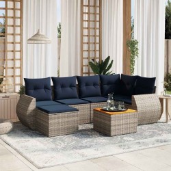 Ensemble de canapé de jardin 7 pcs avec coussins gris résine tressée 622411622411