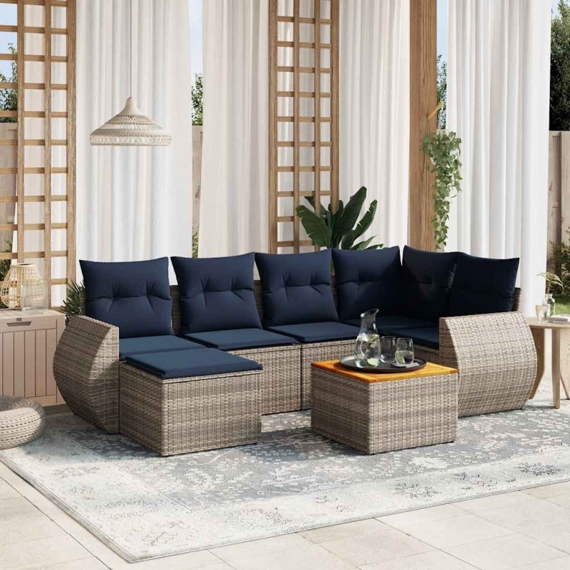 Ensemble de canapé de jardin 7 pcs avec coussins gris résine tressée 622411622411