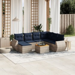Ensemble de canapé de jardin 8 pcs avec coussins gris résine tressée 622413622413
