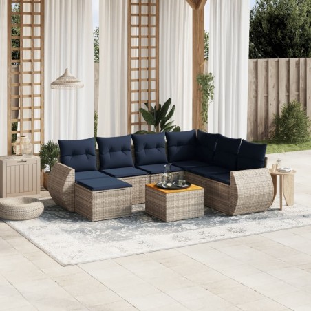 Ensemble de canapé de jardin 8 pcs avec coussins gris résine tressée 622413622413