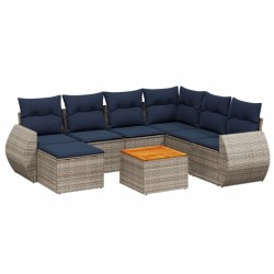 Ensemble de canapé de jardin 8 pcs avec coussins gris résine tressée 622413622413