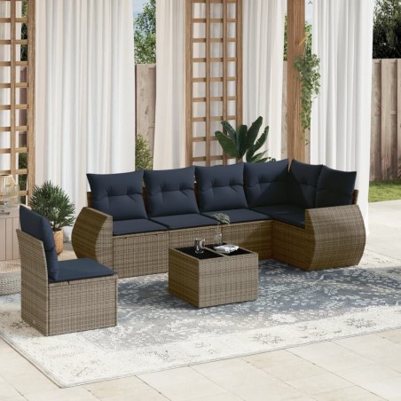 Ensemble de canapé de jardin 7 pcs avec coussins gris résine tressée 622414622414