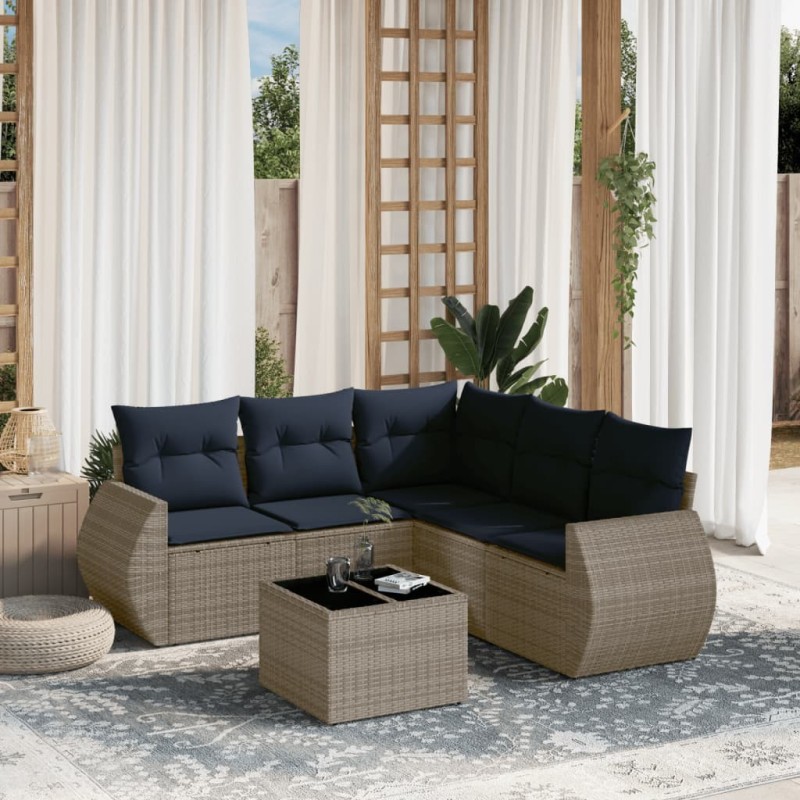 Ensemble de canapé de jardin 6 pcs avec coussins gris résine tressée 622419622419