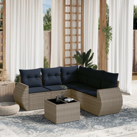 Ensemble de canapé de jardin 6 pcs avec coussins gris résine tressée 622419622419